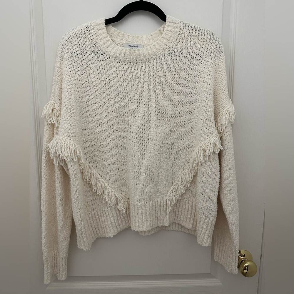 Madewell Cream Fringe Sweater, Size Medium